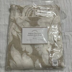 Pottery Barn Flax Linen Damask Sheer Drape in Cream and Tan